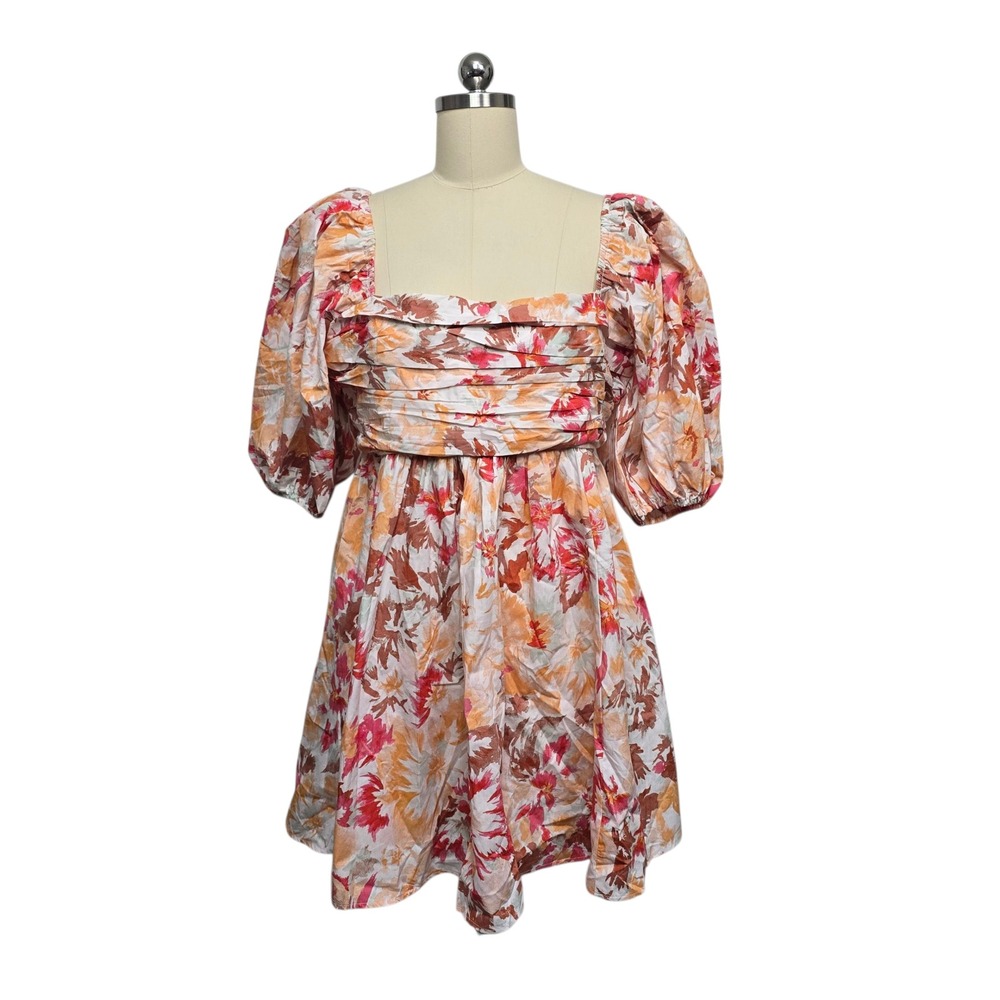 Abercrombie Fitch Floral Square Neck Puff Sleeve Smocked Waist Mini Dress Large